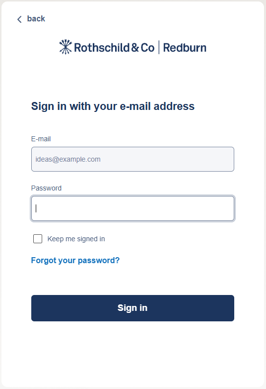 reset password login box